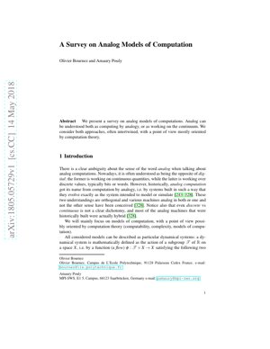 PDF Document Cover - A Survey on Analog Models of Computation