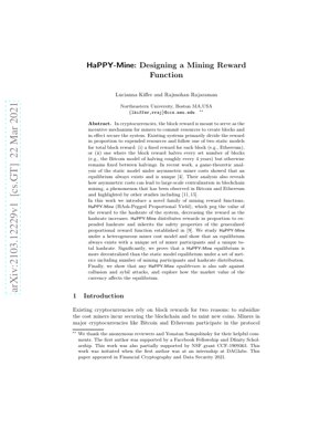 PDF Document Cover - HaPPY-Mine: A Dynamic Mining Reward Function for Blockchain Decentralization