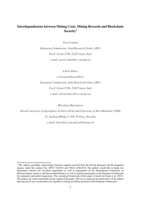 PDF Document Cover - Interdependencies between Mining Costs, Mining Rewards and Blockchain Security