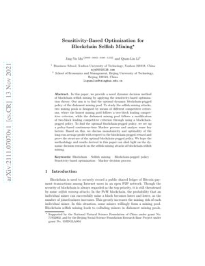 PDF Document Cover - Sensitivity-Based Optimization for Blockchain Selfish Mining: A Markov Decision Process Approach